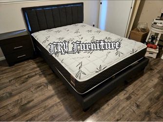 New queen bed frame with mattress