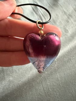Heart glass bead Pendant Necklace Black Cord