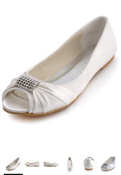 Wedding Bridal Shoes/Peep Toe Rhinestones Comfort Flats Pleated Satin
