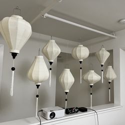 Hanging Fabric Off White Cream Lanterns (set Of 8)