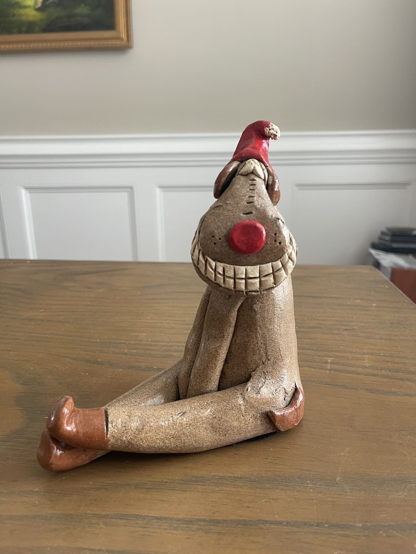 Vintage MCM Nancy Hicks Pottery Humorous Christmas Reindeer Figurine Signed 7”