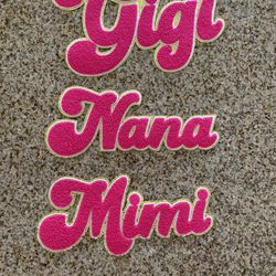 Chenille Bright Pink And Gold Iron On Gigi,Nana  Mimi