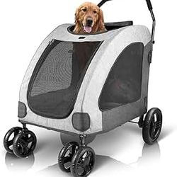 Dog Stroller for Large Pet Jogger Stroller for 2 Dogs Breathable Animal Stroller with 4 Wheel and Storage Space Pet Can Easily Walk in/Out 