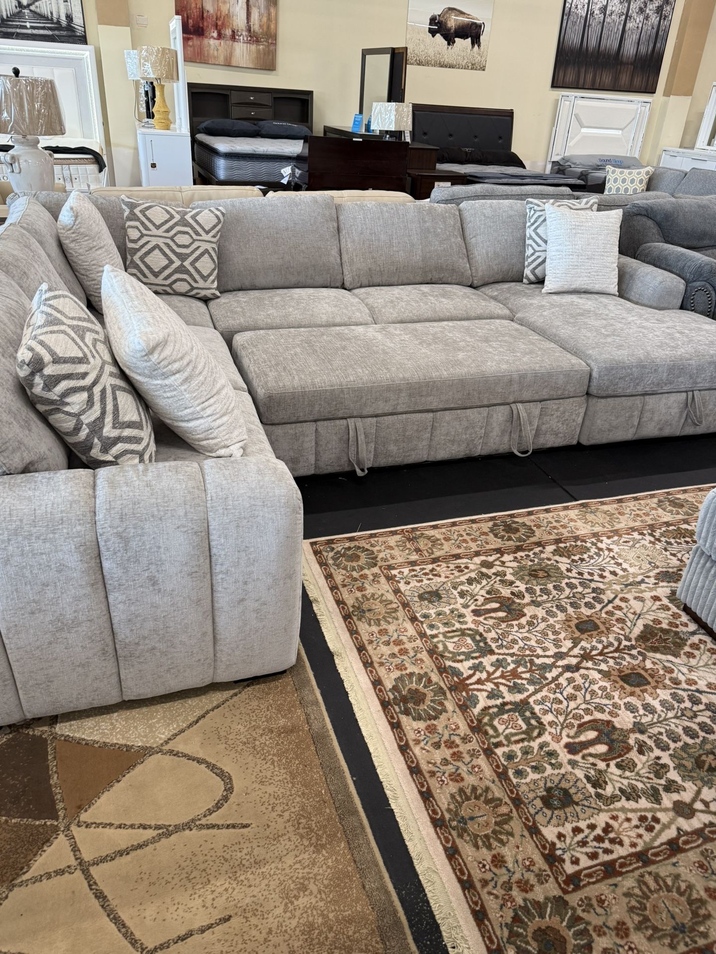4 Piece Sectional With Pullout Bed And Storage Chaise On Sale
