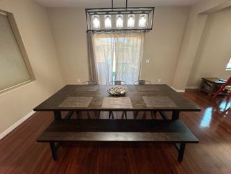 Modern Farmhouse Dark Wood Dining Table with Bench