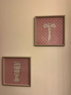 NEW art decor; two pink framed photos