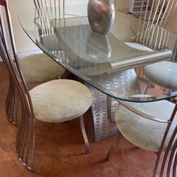 Dining Set Glass Metal 6 Chairs Modern Look 