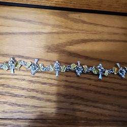 Vintage Mexico 925 Silver 3D Grape Design With  Leaves Bracelet