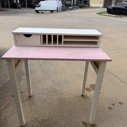 Desk w/ Organizer – White & Pink (Storage Included) 