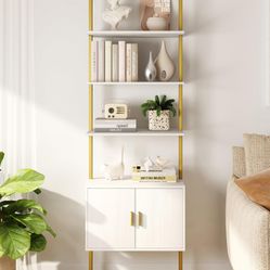 New 73” Gold & White Ladder Wall Mounted Bookshelf 