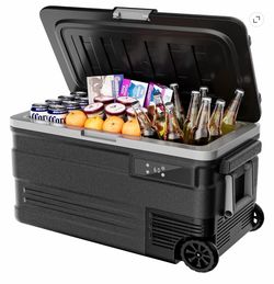 12 Volt Car Refrigerator, 80QT(75L) Portable RV Car Fridge with Wheels, 0°F-68°F, 12/24V DC & 110-240V AC, Black