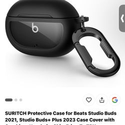SURITCH Protective Case for Beats Studio Buds 2021, Studio Buds+ Plus 2023 Case Cover with Carabiner Keychain, Skin-Friendly TPU Shockproof Protector 