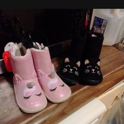 Cute Little Girl Boots Pink And Black