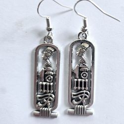 SILVER EMBOSSED EGYPTIAN PHAROH DROP DANGLE ARTISTIC FEEL EARRINGS