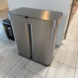 simplehuman 58L Dual Compartment Voice + Motion Sensor Kitchen Trash Can Recycler with Liner Pocket Stainless Steel