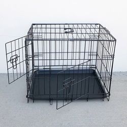 BRAND NEW $30 Double Door 24” Dog Crate Cage Folding Metal Kennel, Plastic Tray 24x17x19 Inches