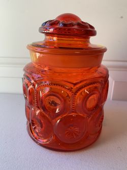 Vintage L E Smith Moon & Stars Amberina Tangerine Cannister 5”