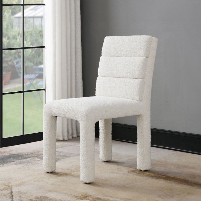 White Boucle Dining Chair - Free Delivery ✅ Boucle Side Chair - New Boucle Dining Chair 