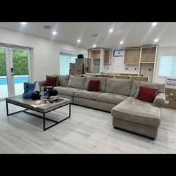 Sectional Sofa 4 Pieces (Beige/Gray) w/Table