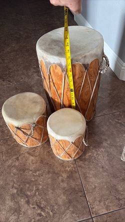 Set of 3 Handmade Wooden Rope Drums