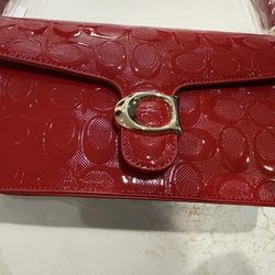 All Red Patent Leather Purse Gold Buckle 