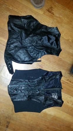 2 women's leather biker vests xs s