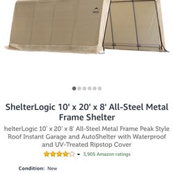 Shelter Logic 10x20x8 All Steel Metal Frame Shelter