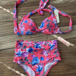 New Gianni Bini Retro High Waisted Swim Bikini Small