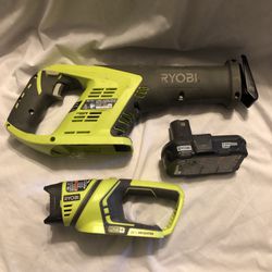 Ryobi 18 V Lithium Reciprocating Saw, Rotating Head Flashlight And Battery 