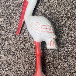 Vtg 1950s Celluloid Plastic Stork Crane Baby Shower Cake Topper 10" Tall