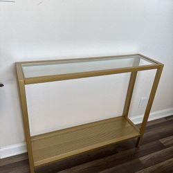 Gold Metal & Glass,tv With Controller, Rectangular Open Storage, 1 Shelf