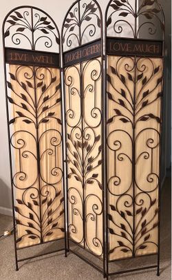 Tall Decorative Room Divider Privacy Screen / Metal + Fabric