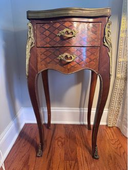 Antique French Style Marble Top Marquetry Nightstand
