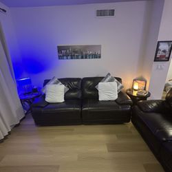 Choclate Colored Leather Couch And Loveseat