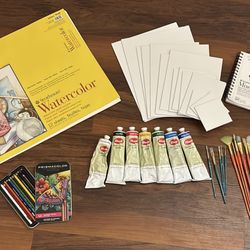 Acrylic Paint Canvas Brush and Colored Pencils Art Set