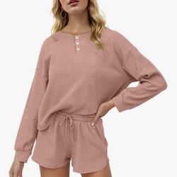 Women’s Rose Pink Waffle Knit Pajama Set Sz 2X EUC