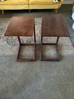 Set of 2 Wood C-Shape Side Tables