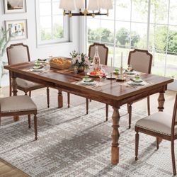 Wood Dining Table, 62” Kitchen Table with Carved Turned Legs for 4-6 People Brand New still in the box B952