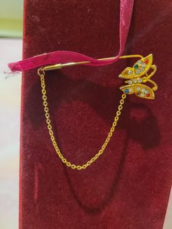 Vintage Yellow Goldtone Butterfly Chain Cap Pin Lapel Multicolored Rhinestones 3/4" Butterfly F12