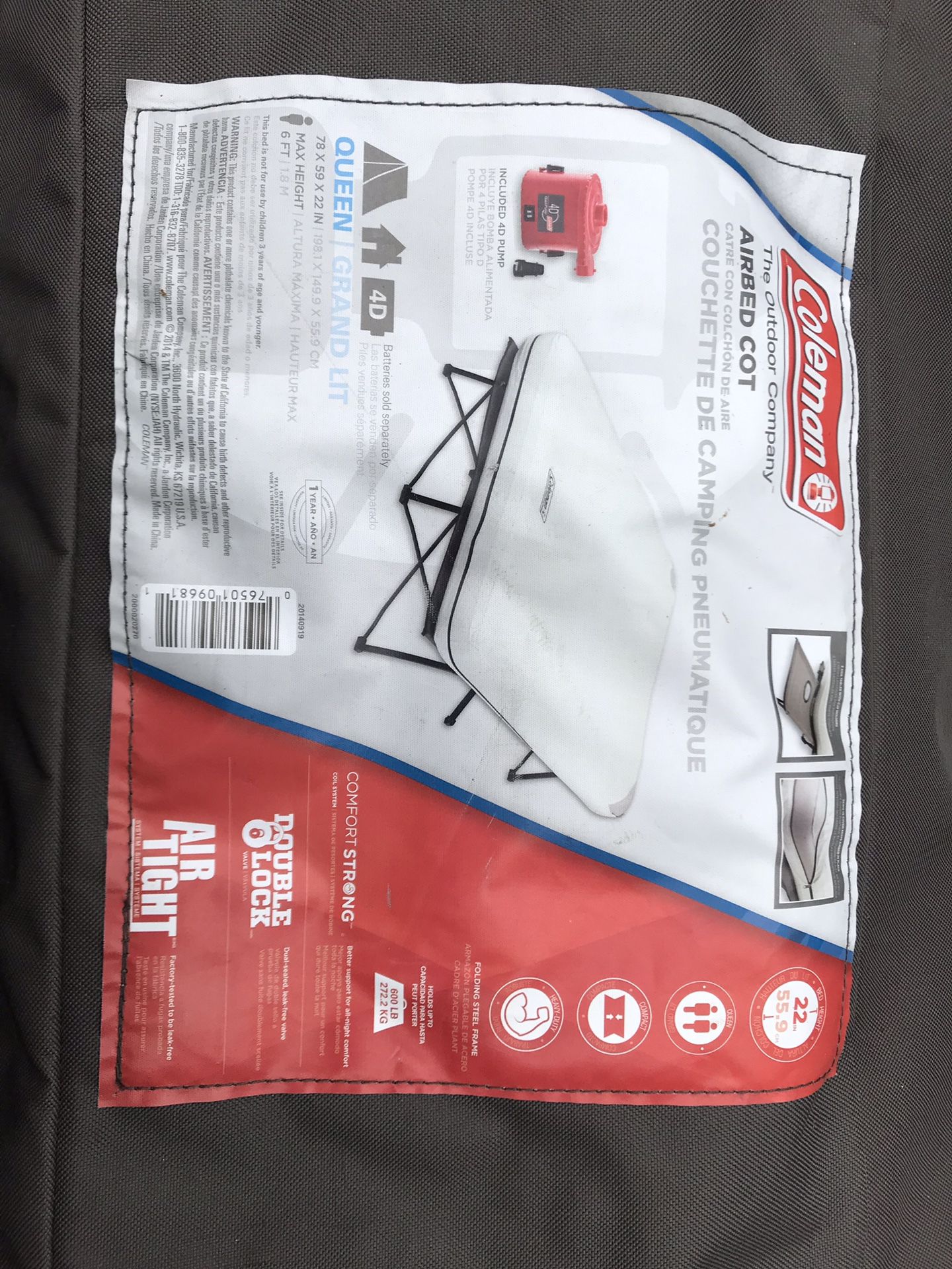 Coleman queen size air bed cot