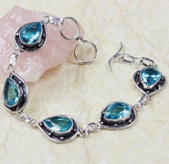 Blue Topaz 925 Sterling Silver Plated Gemstone Bracelet