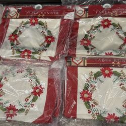 Brand New Poinsettia Wreath Table Runners