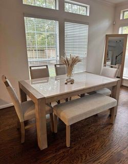 6- Pieces White finish Top marble Dining set