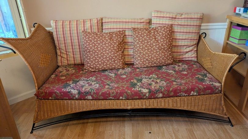 Wicker Couch with Metal Frame and Cushions