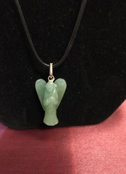 Aventurine angel pendant with black cord
