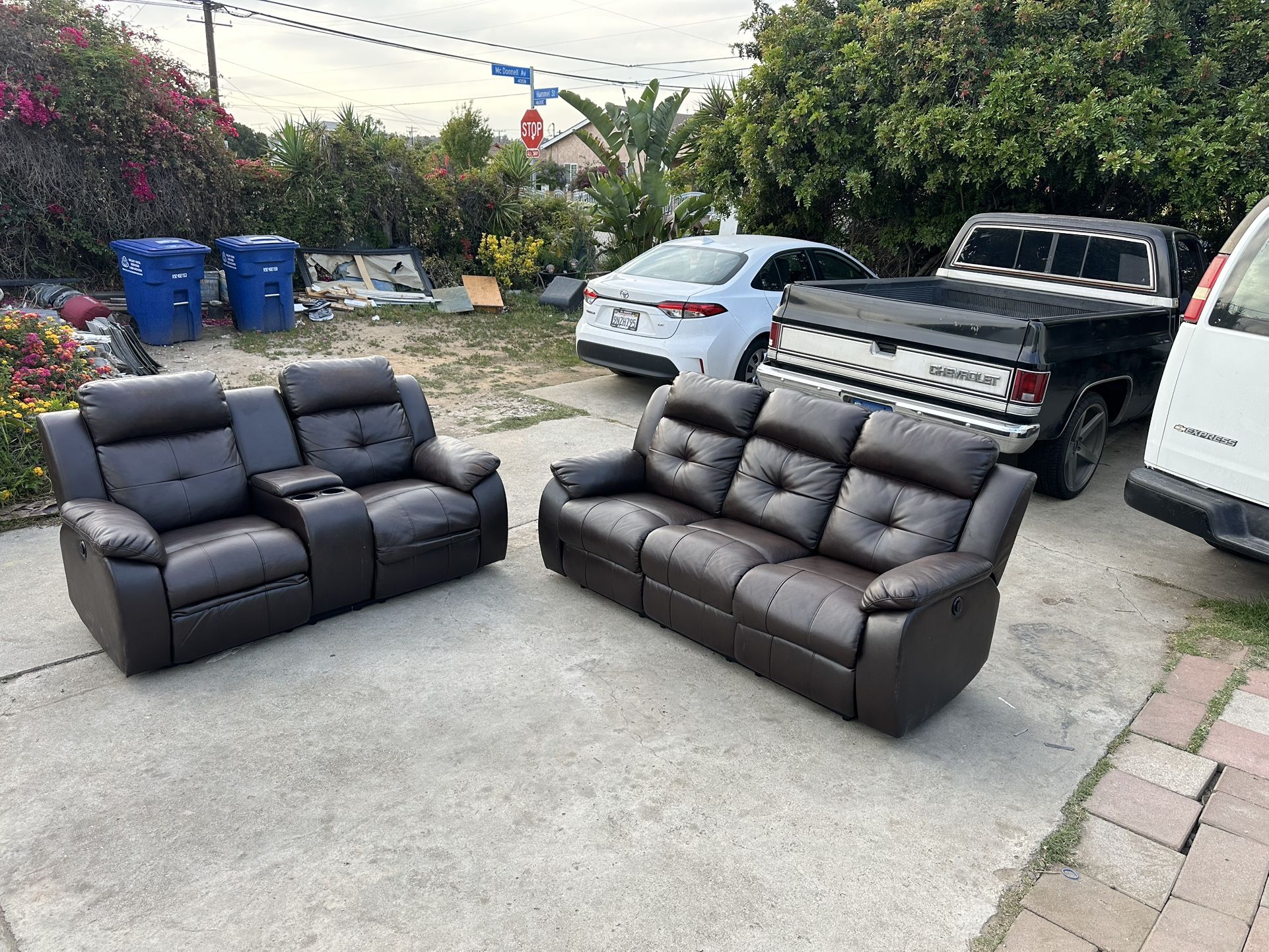 Dark Brown Power Recliner Sofa Set