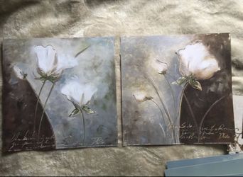 Art print set brown blue flowers 12x12 inches