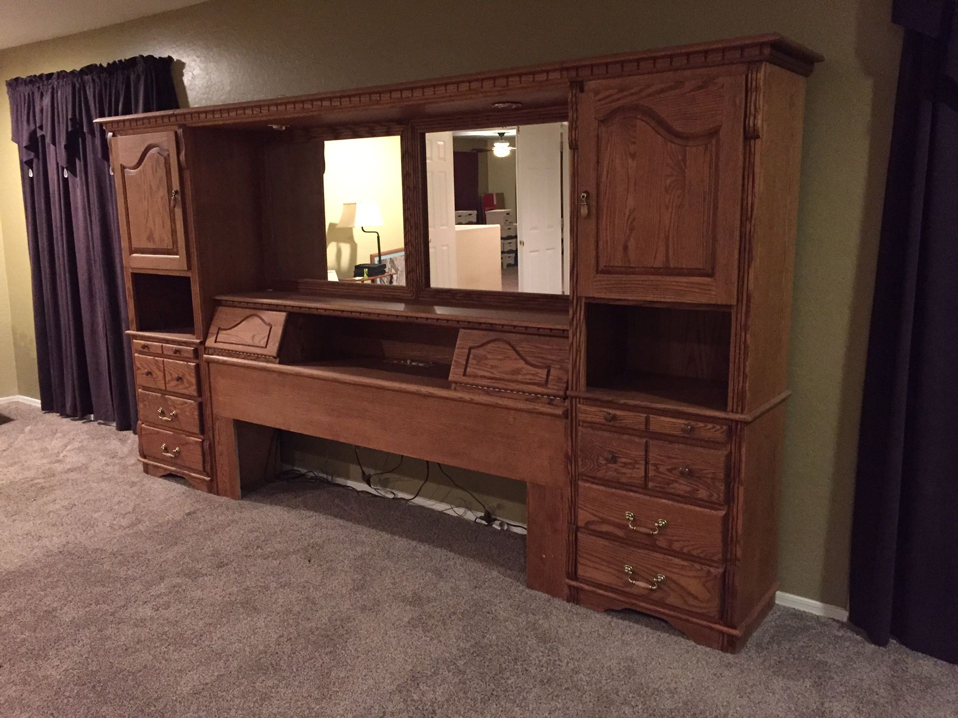 Oak Headboard with towers