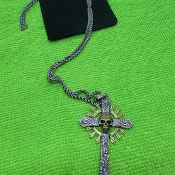 2 3/4" 925 Silver And Gold Skull Cross Chain Set
