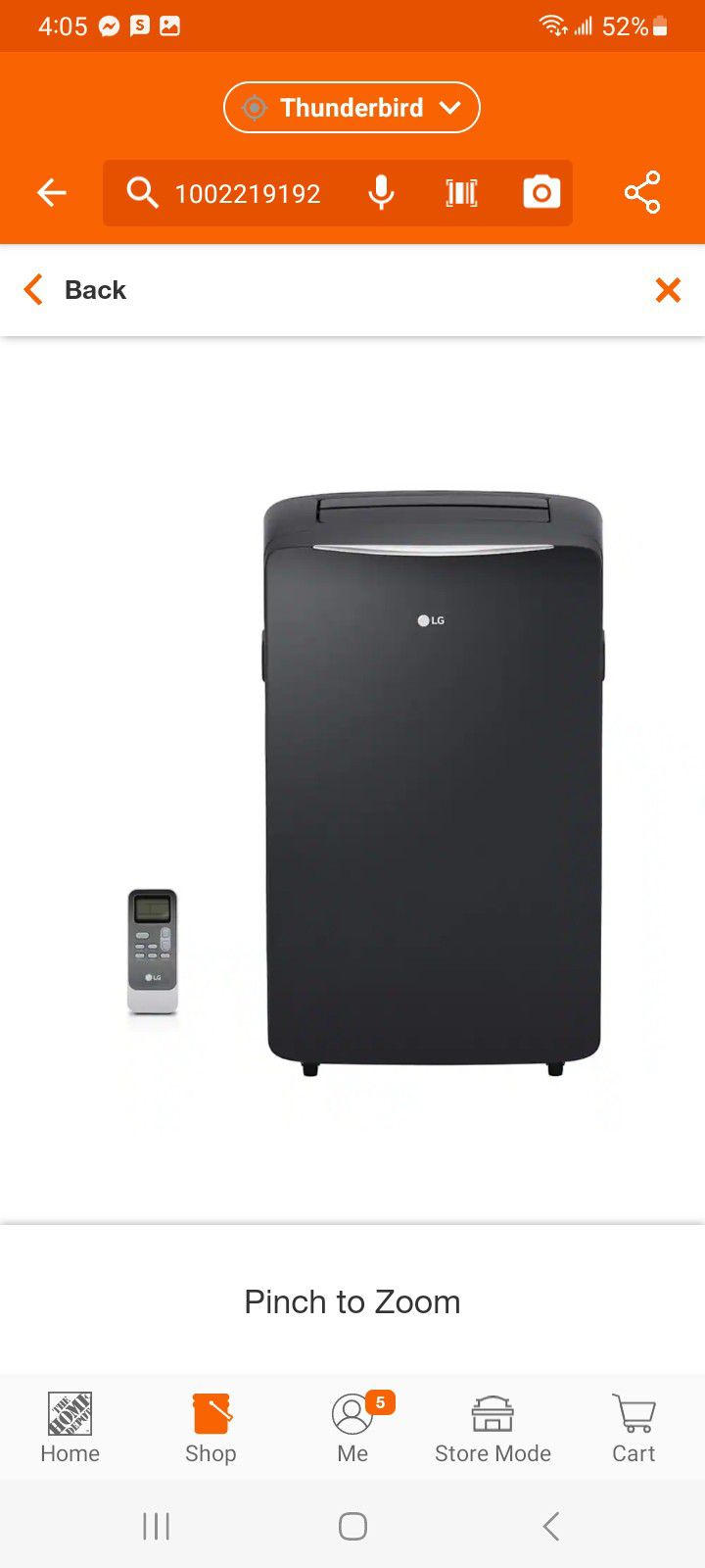 LG
14,000 BTU (8,000 BTU DOE) 115-Volt Portable Air Conditioner Cools 500 Sq. Ft. with Heat, Dehumidifier and LCD Remote

